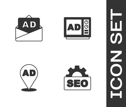 Set SEO optimization, Advertising, and icon. Vector Stock Illustration