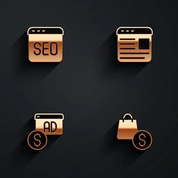 Set SEO optimization, Advertising, and shopping bag and dollar icon with long 스톡 일러스트