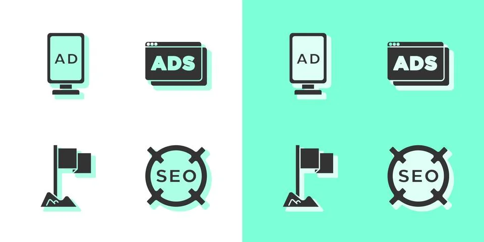 Set SEO optimization, Advertising, Location marker and icon. Vector 스톡 일러스트