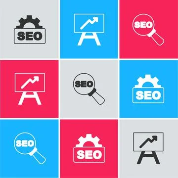 Set SEO optimization, Board with graph chart and icon. Vector イラスト素材