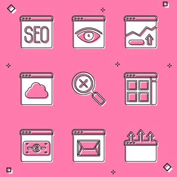 Set SEO optimization, Browser incognito window, Financial growth increase, Cloud Stock Illustration