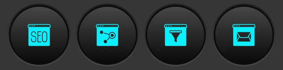 Set SEO optimization, Browser window, and Website and mail icon. Vector 库存插图