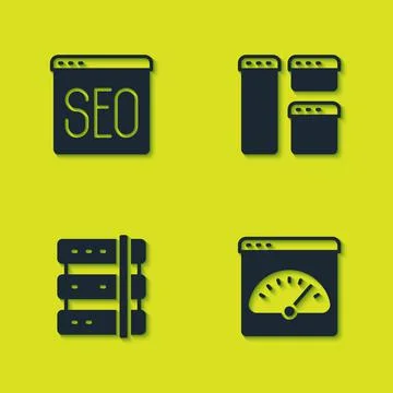 Set SEO optimization, Digital speed meter, Server and Browser window icon イラスト素材