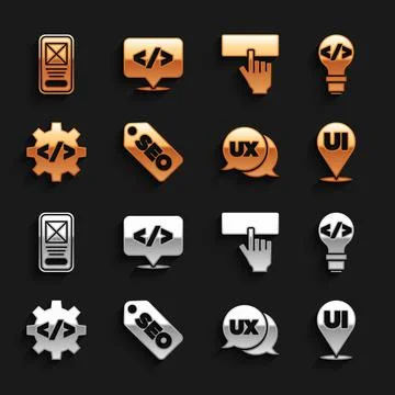 Set SEO optimization, Front end development, UI or UX design, Keyboard, and icon 스톡 일러스트