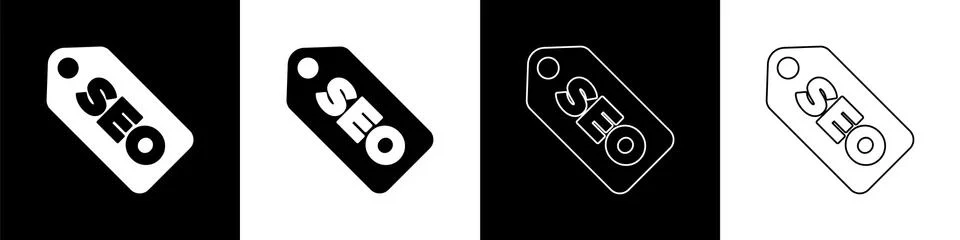 Set SEO optimization icon isolated on black and white background. Vector Illustrazione stock
