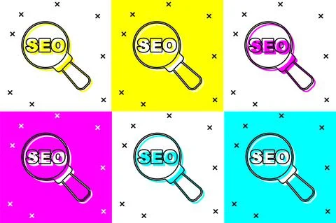 Set SEO optimization icon isolated on color background. Vector Stock Illustration