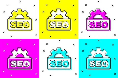 Set SEO optimization icon isolated on color background. Vector Stock Illustration