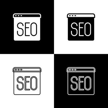 Set SEO optimization icon isolated on black and white background. Vector 스톡 일러스트