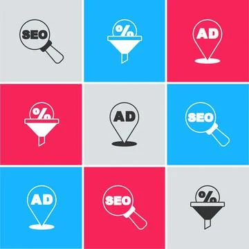 Set SEO optimization, Lead management and Advertising icon. Vector Stock Illustration