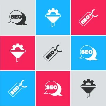 Set SEO optimization, Sales funnel with gear and icon. Vector Illustrazione stock