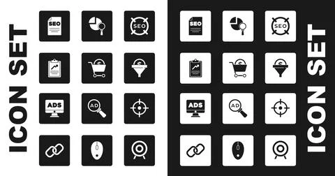 Set SEO optimization, Shopping cart and dollar, Clipboard with graph chart, Lead Stock Illustration