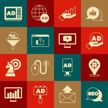 Set SEO optimization, Target, Advertising, Pie chart infographic, Customer 스톡 일러스트