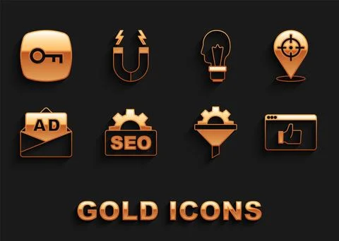 Set SEO optimization, Target, Customer product rating, Sales funnel with ge.. Stock Illustration