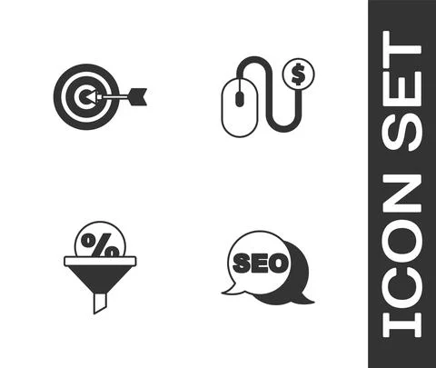 Set SEO optimization, Target, Lead management and Advertising icon. Vector Stock Illustration
