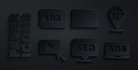 Set SEO optimization, Target sport, Advertising, Browser window and icon. Vector Stockillustratie