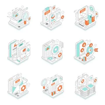 Set of Seo Performance Isometric Illustrations Иллюстрация