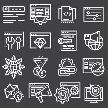 Set SEO Search Engine Optimisation Elements Icons Illustration Stock Illustration