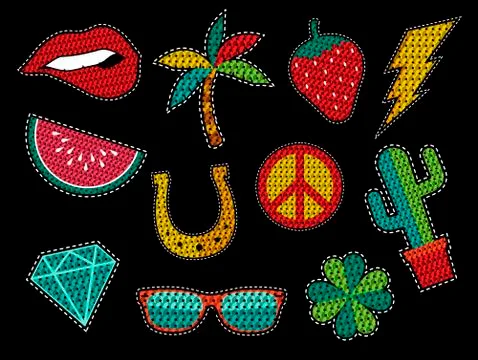 Set of sequin pop art summer patch icons Stock Illustration