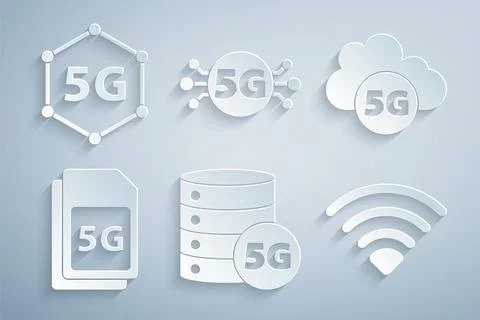 Set Server 5G network, Cloud, Sim Card, Wi-Fi wireless,  and  icon. Vector イラスト素材