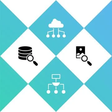 Set Server, Algorithm, Network cloud connection and Photo retouching icon Stock Illustration