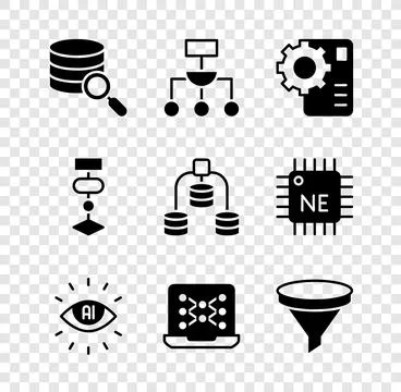 Set Server, Algorithm, Neural network, Artificial intelligence AI, Funnel f.. Stock Illustration