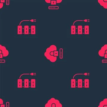 Set Server and Cloud computing lock on seamless pattern. Vector Stock Illustration