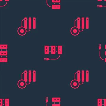 Set Server and gear and on seamless pattern. Vector Stock Illustration