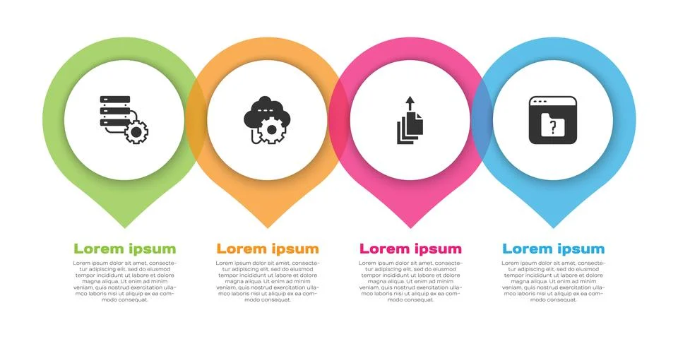 Set Server and gear, Cloud technology data transfer, Data export and File Stock Illustration