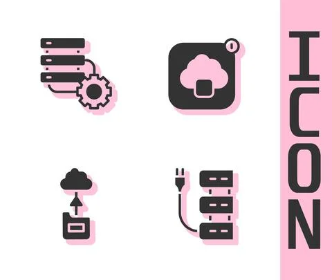 Set Server, and gear, Cloud technology data transfer and icon. Vector 스톡 일러스트