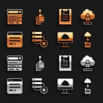 Set Server and gear, Cloud computing lock, technology data transfer, Browser  Stockillustratie