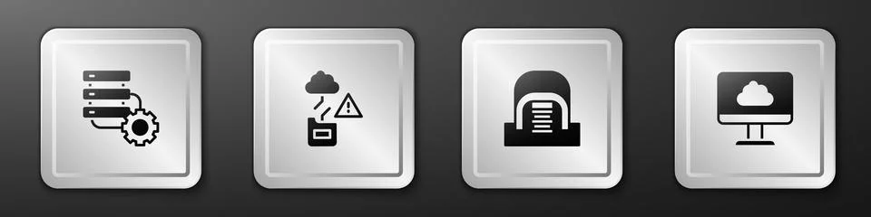 Set Server and gear, Cloud technology data transfer, Hangar with servers and Stock Illustration