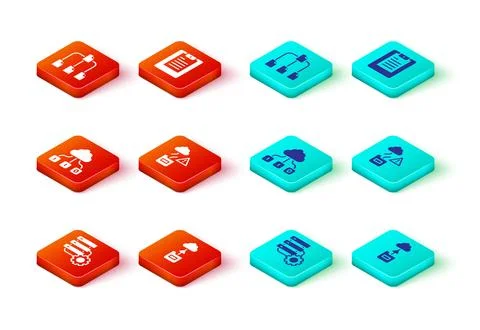 Set Server and gear, Cloud technology data transfer, Server, Data report an.. Stock Illustration