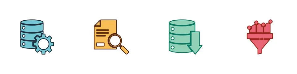 Set Server and gear, Document with search, Server, Data, Web Hosting and Sales イラスト素材