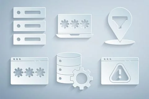 Set Server and gear, Location with sales funnel, Password protection, Brows.. Stock Illustration