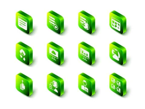 Set Server and gear, Network cloud connection, Different files, Social network Stock Illustration