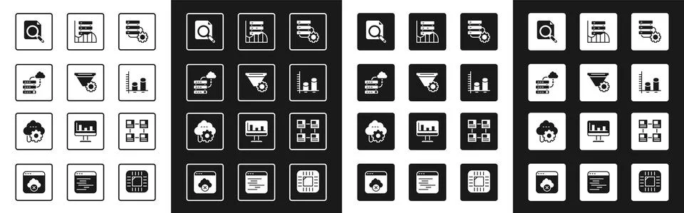 Set Server and gear, Network cloud connection, Search concept with folder, Data イラスト素材