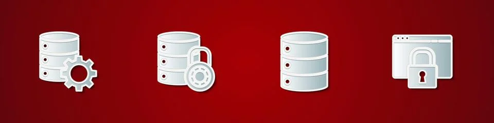 Set Server and gear, security with lock, Server, Data, Web Hosting and Secure Stock Illustration