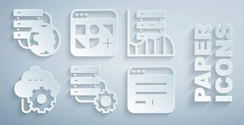 Set Server and gear, Server, Data, Web Hosting, Cloud technology data transfer Illustrazione stock