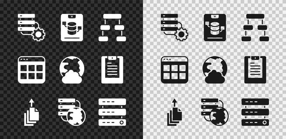 Set Server and gear, Server, Data, Web Hosting, Hierarchy organogram chart イラスト素材