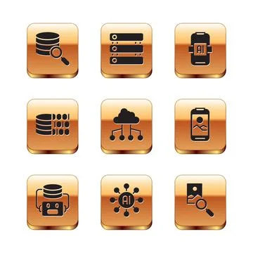 Set Server, Artificial intelligence robot, Neural network, Network cloud 库存插图