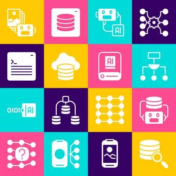 Set Server, Artificial intelligence robot, Algorithm, Cloud database, Web 스톡 일러스트