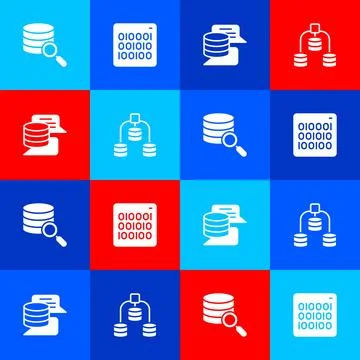 Set Server, Binary code, Data and icon. Vector Stock Illustration