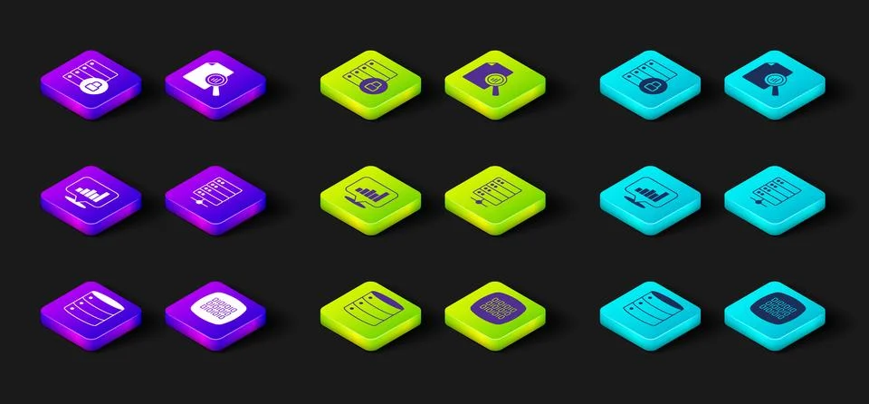 Set Server, Binary code, Pie chart infographic, Document with and security .. Stock Illustration