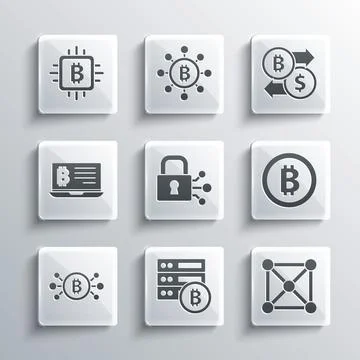 Set Server bitcoin, Blockchain technology, Bitcoin, Lock with, circuit, Mining Stock Illustration