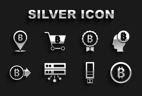 Set Server, Bitcoin think, USB flash drive, and Shopping cart with bitcoin icon 스톡 일러스트