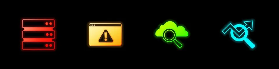 Set Server, Browser with exclamation mark, Search cloud computing and data Stock Illustration