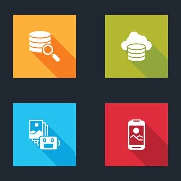 Set Server, Cloud database, Artificial intelligence robot and Mobile phone icon Stock Illustration