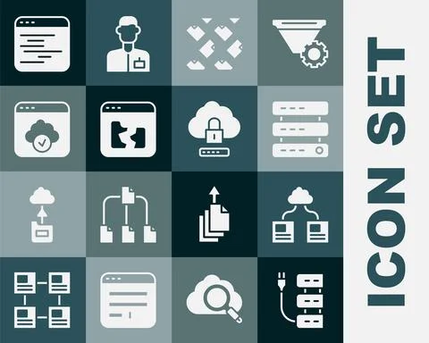 Set Server, Cloud technology data transfer, Data, Web Hosting, stream, Broken Illustrazione stock