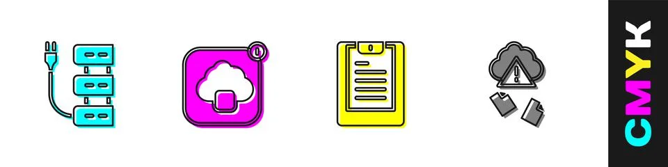 Set Server, Cloud technology data transfer, Data report and hacking icon. Vector Stock Illustration