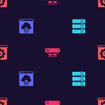 Set Server, Cloud technology data transfer, Search engine and Browser setting on Stock Illustration